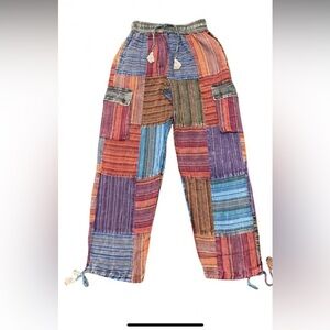 New nwt international rising patchwork yoga pants wide leg sz M